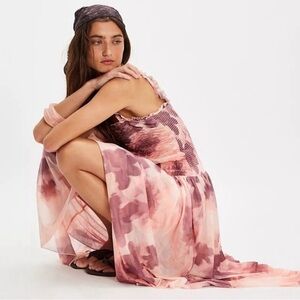 FREE PEOPLE REVOLVE Tessa Smocked Midi Dress Soft Combo NWT size L